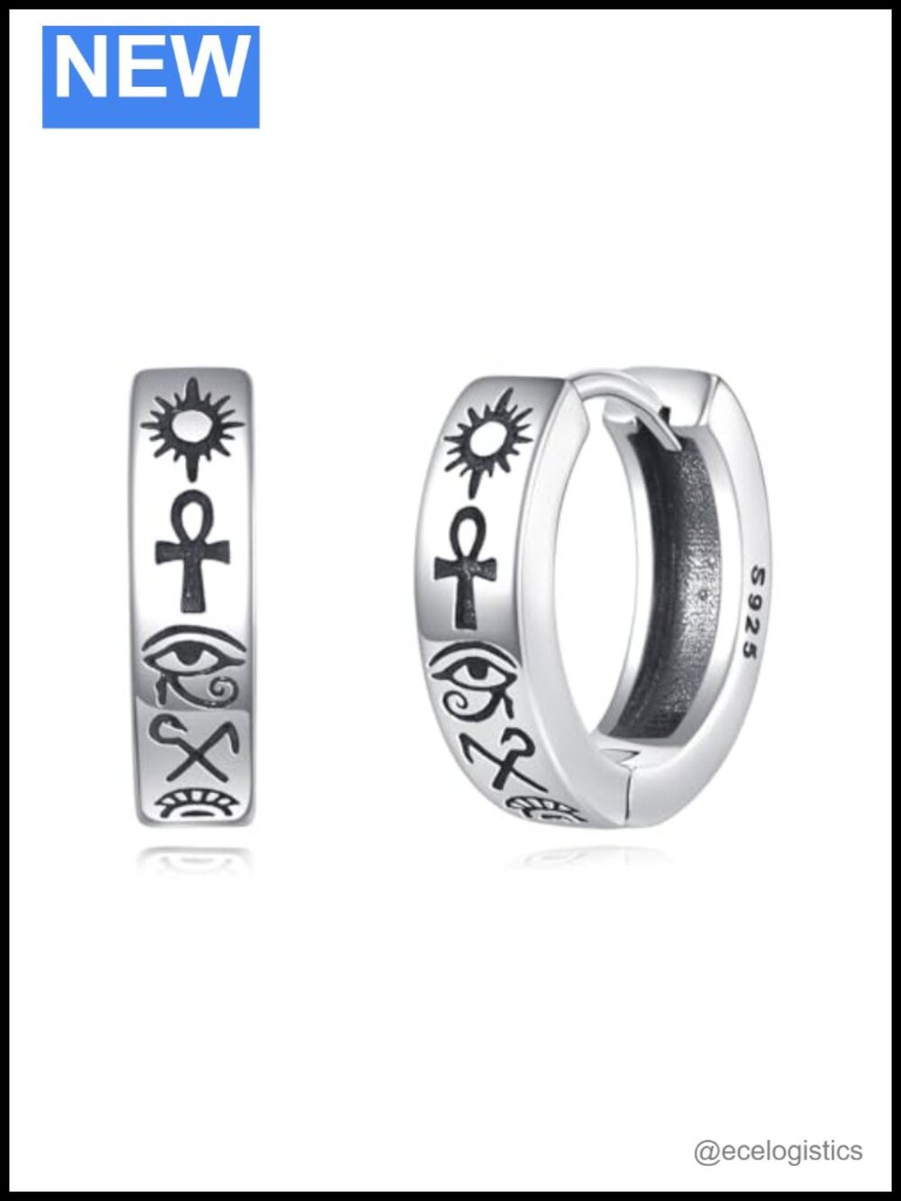Sterling Silver Ankh Hoop Earrings Vintage Egyptian Jewelry Gift